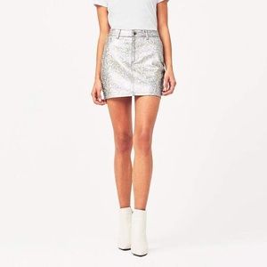 NWT DL1961 Brit Skirt in Silver Metal